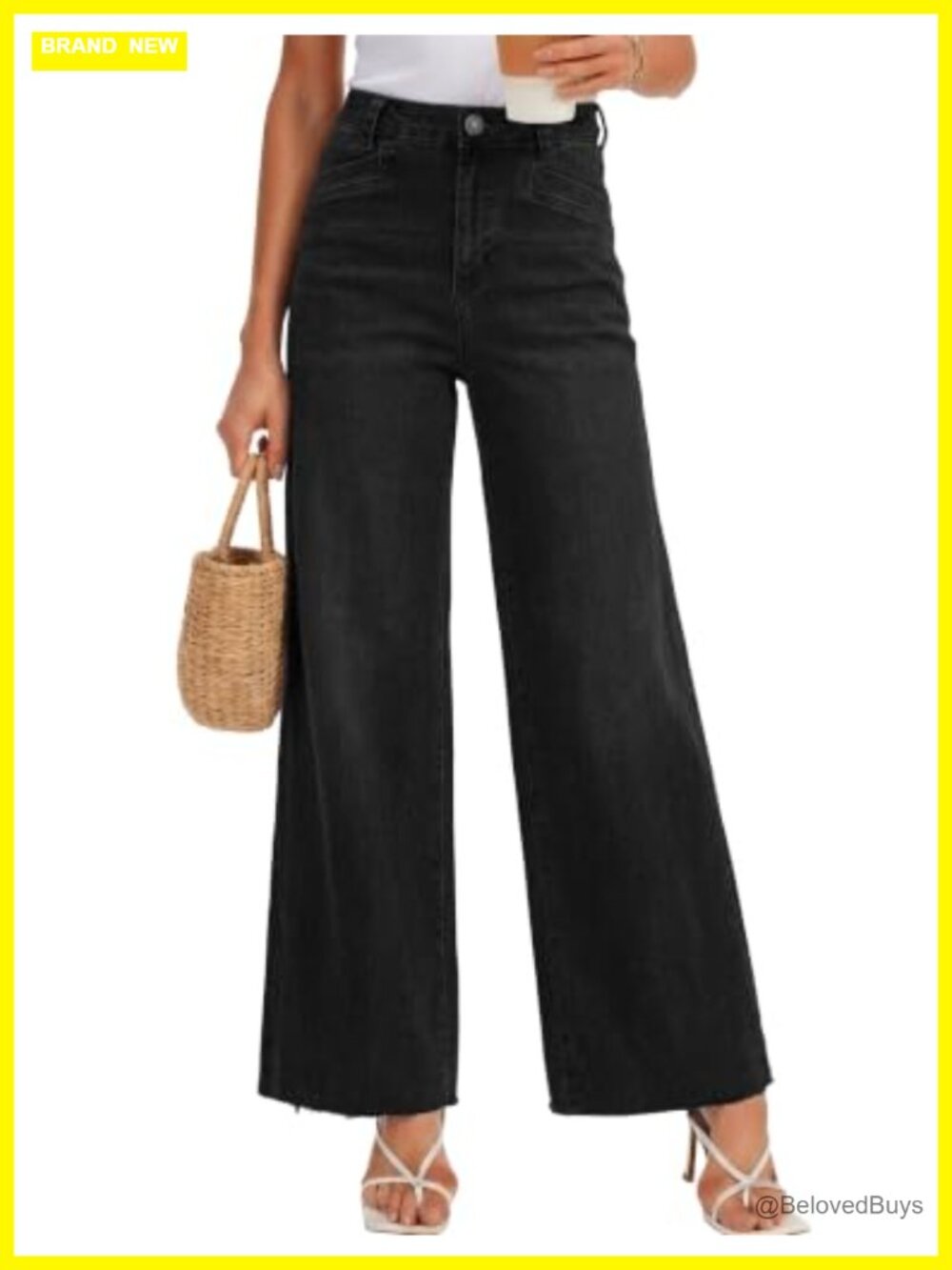 Women's Wide Leg High Waisted Stretchy Cotton Blend Denim Jeans